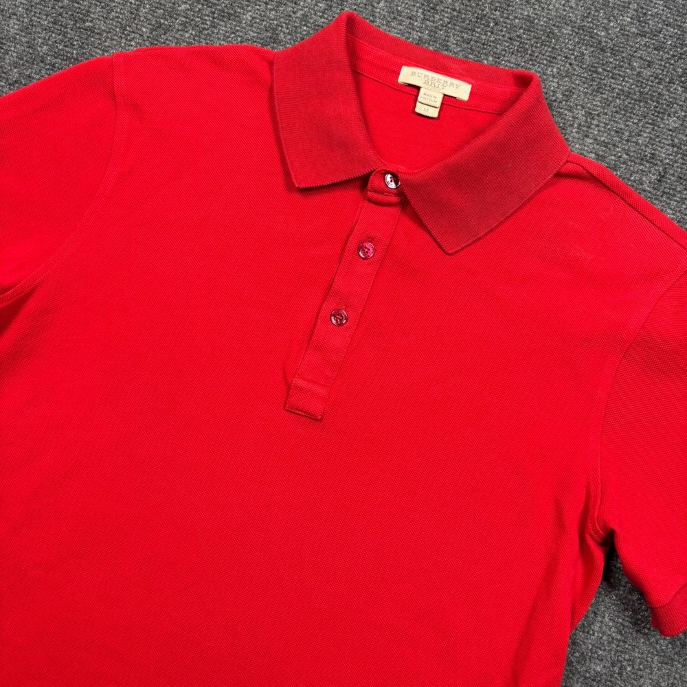 Burberry Brit Polo Shirt Mens Medium Red Short Sleeve Pique Cotton